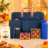 Diwali Office Gifts - Laptop Bag Set with Notebook, Bottle, Baklava & Diyas