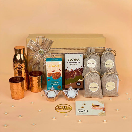 Festive Diwali Gift Box with Copper Bottle & Sweet Treats