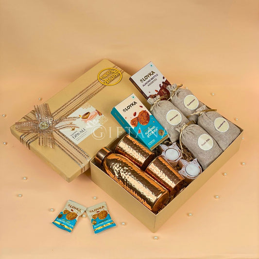 Festive Diwali Gift Box with Copper Bottle & Sweet Treats