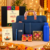 Diwali Office Gifts - Laptop Bag Set with Notebook, Bottle, Baklava & Diyas
