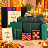 Diwali Office Gifts - Laptop Bag Set with Notebook, Bottle, Baklava & Diyas
