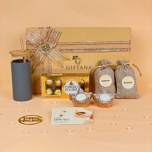 Elegant Diwali Hamper - Borosilicate Sipper & Snacks