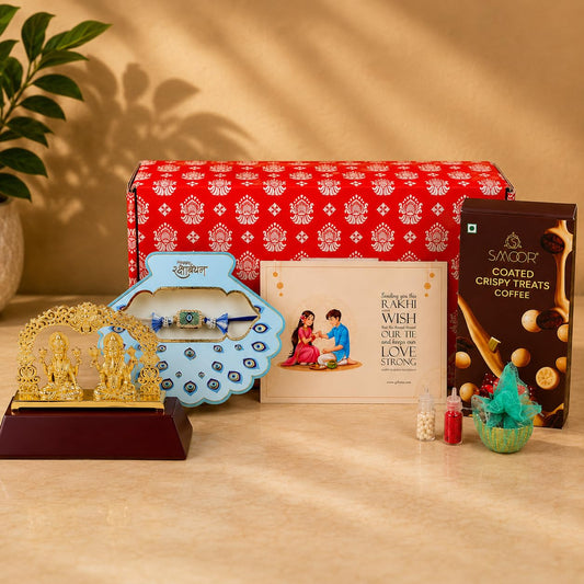 Evil Eye Rakhi Gift Set with Ganpati Bappa and Laxmi Idol