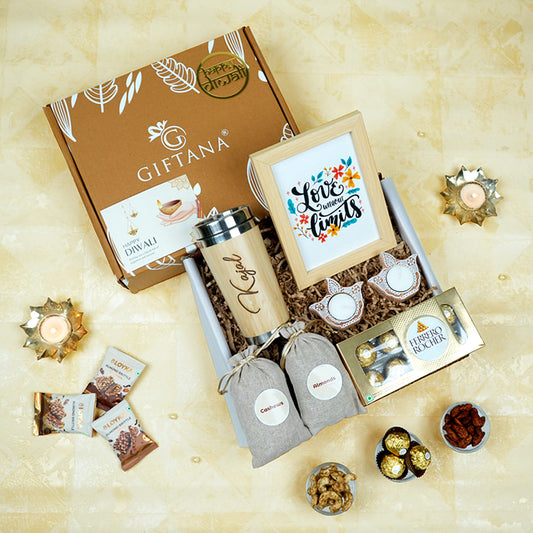 Diwali Hampers Online | Eco Bamboo Tumbler, Dry Fruits & Diyas