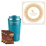 Giftana Blue Personalized Vacuum Insulation Coffee Tumbler and Loyka Brownies for Gifting.