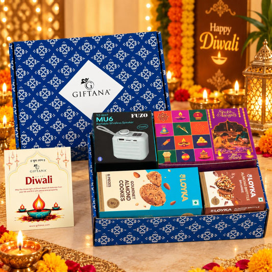 Festive Corporate Gifts - Shubh Aangan Hamper with Wireless Speaker, Almond Cookies & Brittle