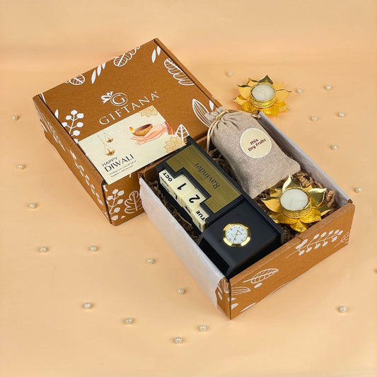 Festive Desk Organizer Gift Set with Mix dryfruits & Decorative Diya
