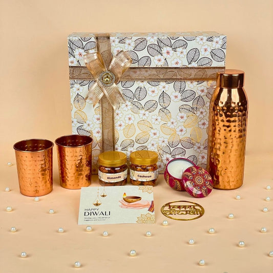 Festive Gifting : Copper Bottle Set with Copper Glasses & Scented Candle