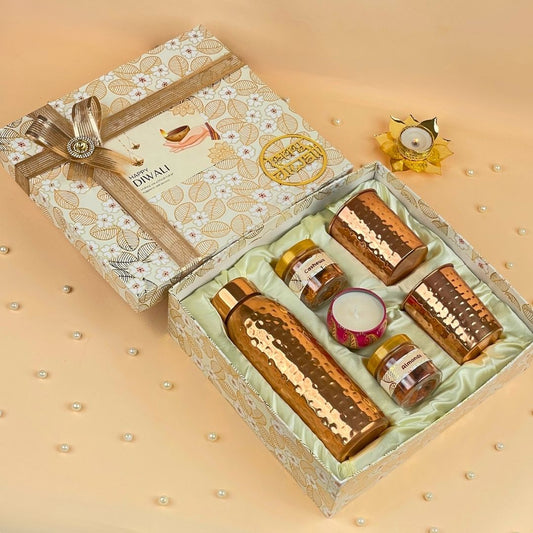 Festive Gifting : Copper Bottle Set with Copper Glasses & Scented Candle
