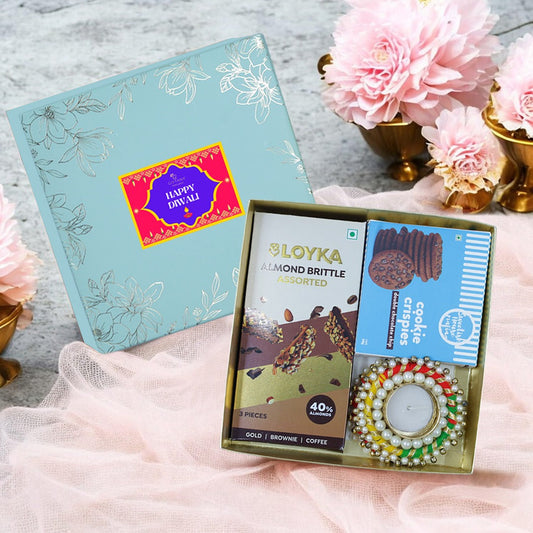 Corporate Gift : Diwali Hamper with Ferrero Rocher, Cookies & Diya - Giftana 