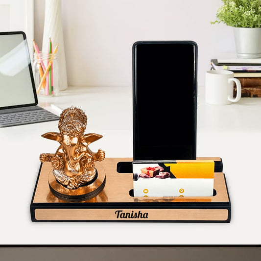 Custom Ganpati Idol Desktop Organizer with Phone Stand & Business Card Holder