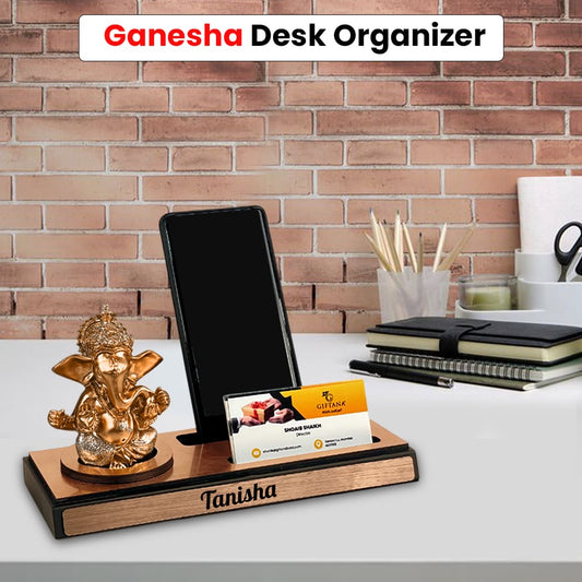 Custom Ganpati Idol Desktop Organizer with Phone Stand & Business Card Holder