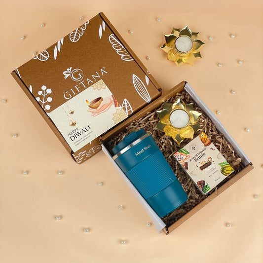 Giftana Delightful Diwali Gifts with Tumbler, Brittle, and Lotus Diya