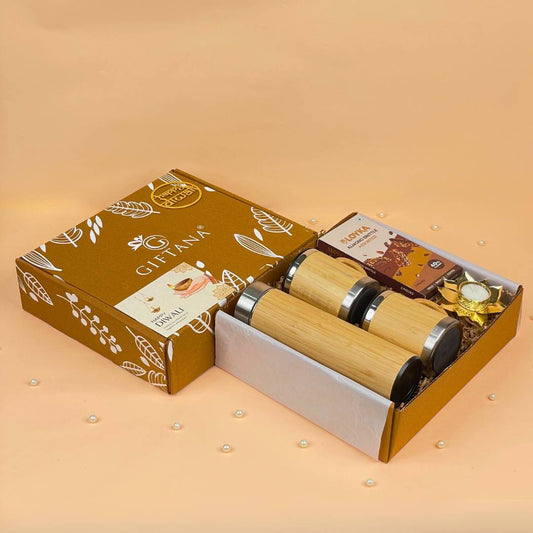Giftana Eco Diwali Gifts Combo with Wooden Bottle & Bamboo Mugs