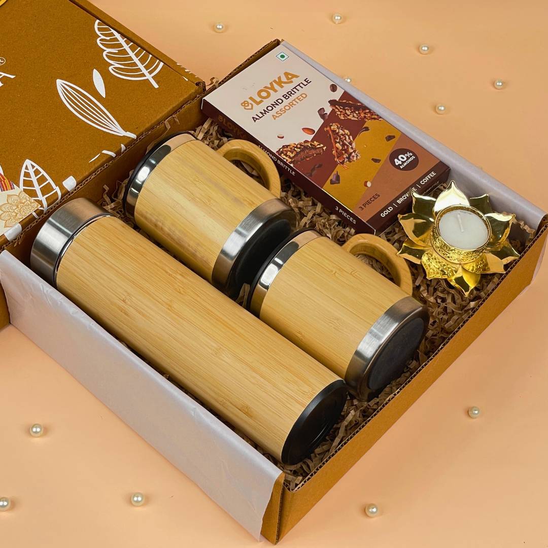 Giftana Eco Diwali Gifts Combo with Wooden Bottle & Bamboo Mugs