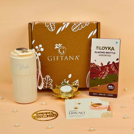 Giftana Festive Diwali Gifts with Smart Temperature Tumbler & Diya
