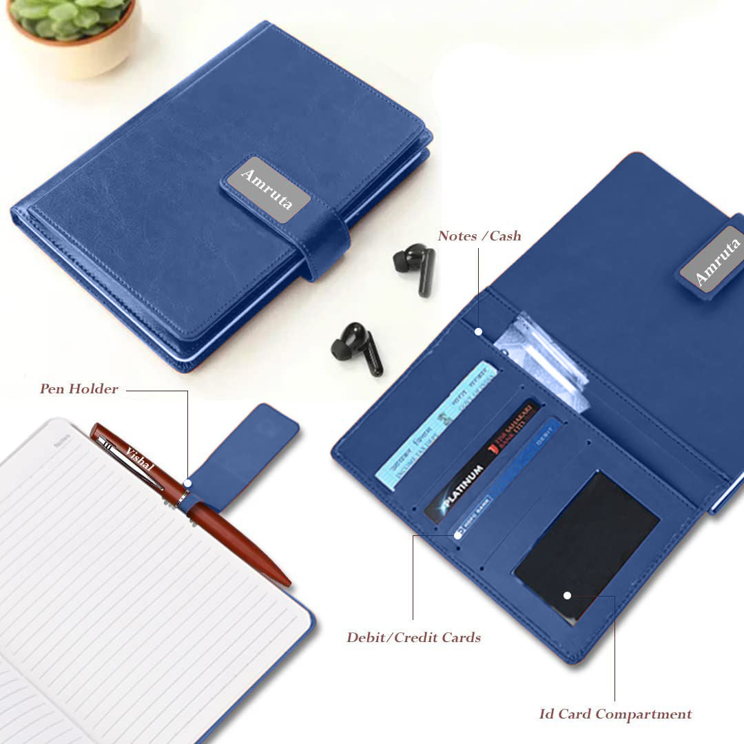Elegant Personalized Gift : Magnet Flap Diary, Pen, Keychain & Card Holder - Giftana 