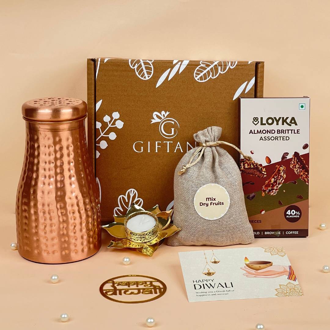 Giftana Premium Diwali Gifts with Copper Pot & Dry Fruits