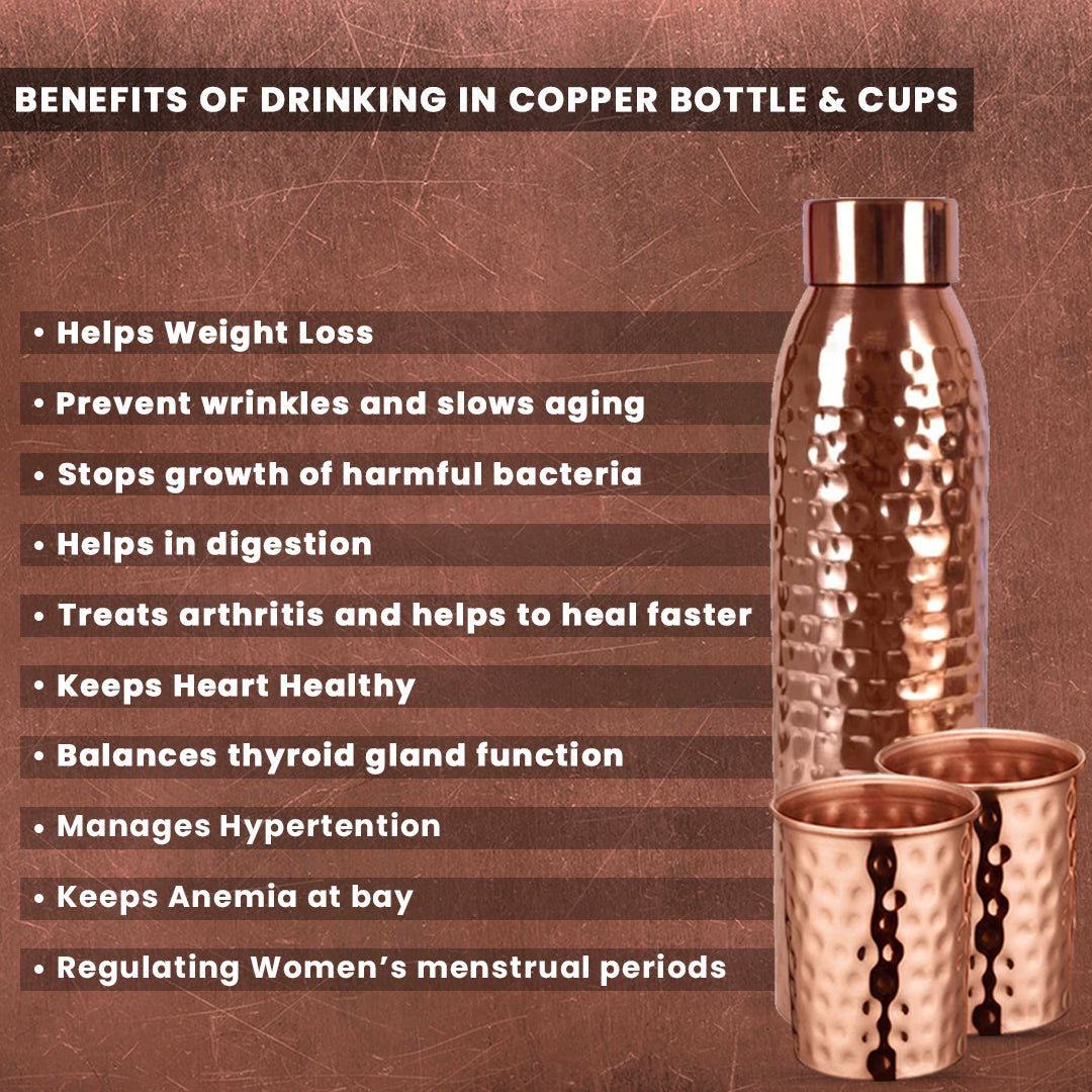 Copper Bottle with Glasses, Almonds & Cashews Gift Set - Giftana 