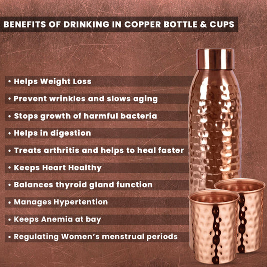 Copper Bottle with Glasses, Almonds & Cashews Gift Set - Giftana 