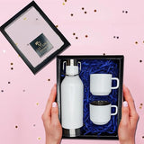 Giftana Vaccum Flask Set with Loyka Assorted & Happy Diwali Card - White - Giftana 