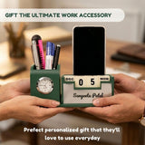 Classic Personalized Gifts : Custom Desk Organizer with Clock-silver