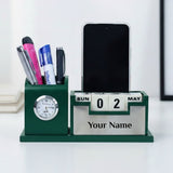 Classic Personalized Gifts : Custom Desk Organizer with Clock-silver
