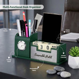 Classic Personalized Gifts : Custom Desk Organizer with Clock-silver