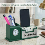 Classic Personalized Gifts : Custom Desk Organizer with Clock-silver