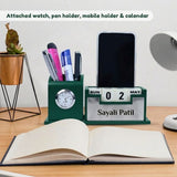 Classic Personalized Gifts : Custom Desk Organizer with Clock-silver