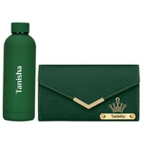 Green 2-in-1 Personalized Ladies Wallet & Rubber Bottle – Stylish Gift Set