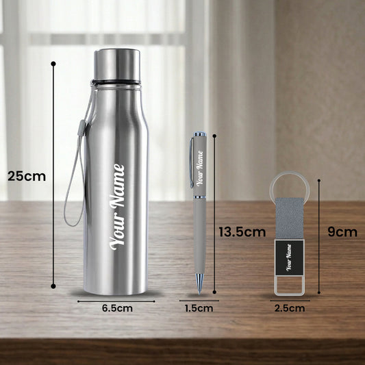 Personalized Bottle Pen Keychain Gift Set Premium Black Box