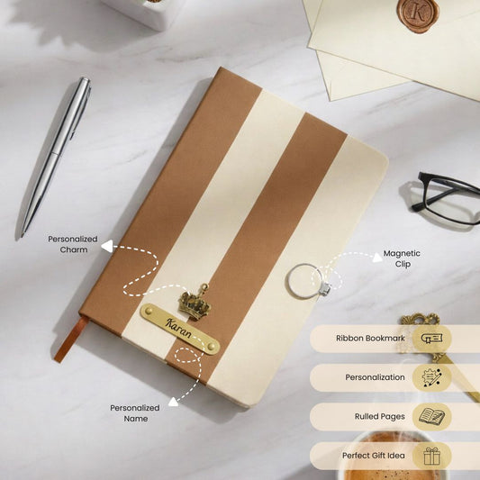 Personalized Zebra A5 Notebook Diary with Name and Charm