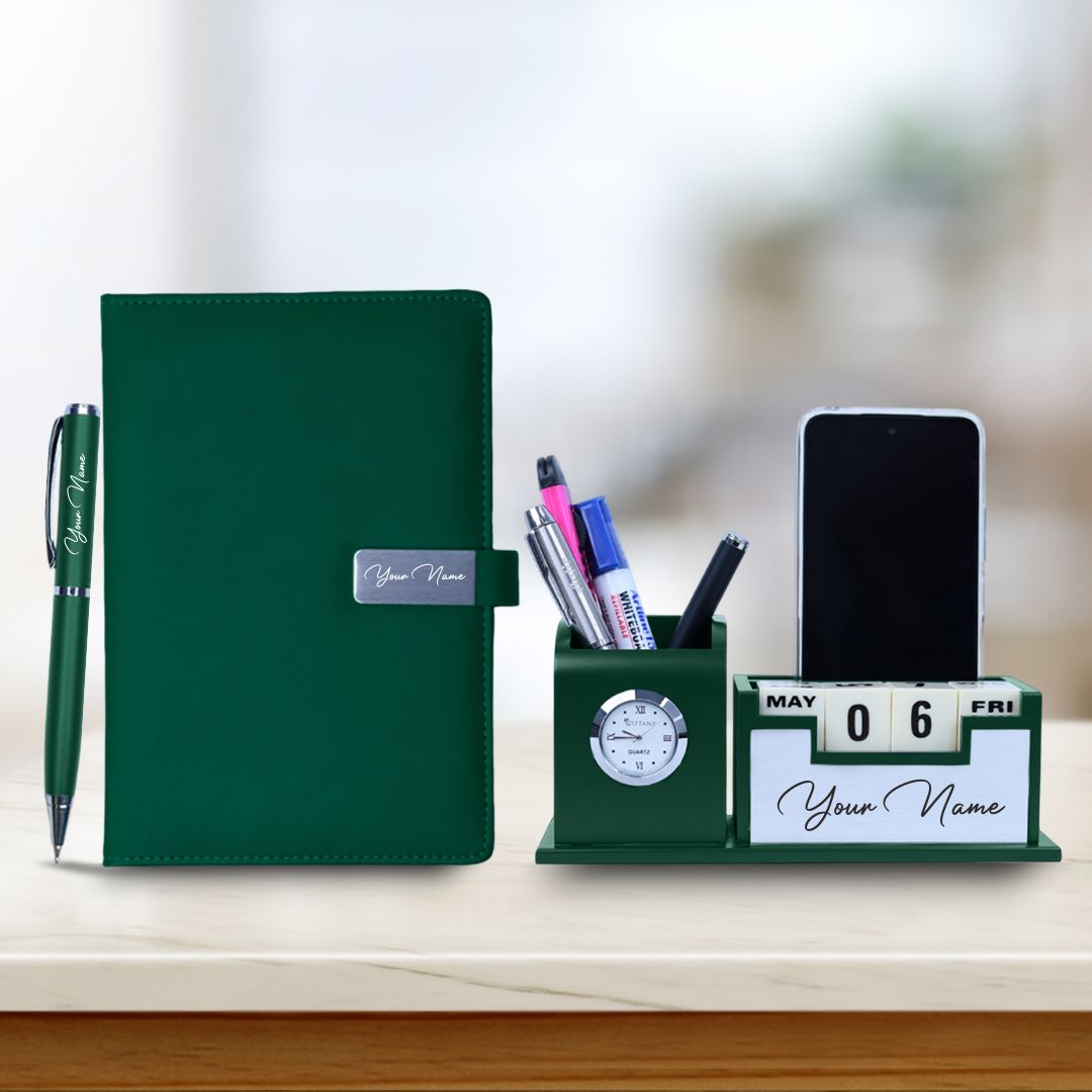 Personalized Diary, Pen, Desk Clock Gifts