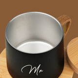 Mr & Mrs Coffee Mugs with Wooden Lid & Saucer - Perfect Combo Gift for Couples - Giftana 
