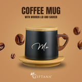 Mr & Mrs Coffee Mugs with Wooden Lid & Saucer - Perfect Combo Gift for Couples - Giftana 