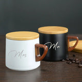 Mr & Mrs Coffee Mugs with Wooden Lid & Saucer - Perfect Combo Gift for Couples - Giftana 