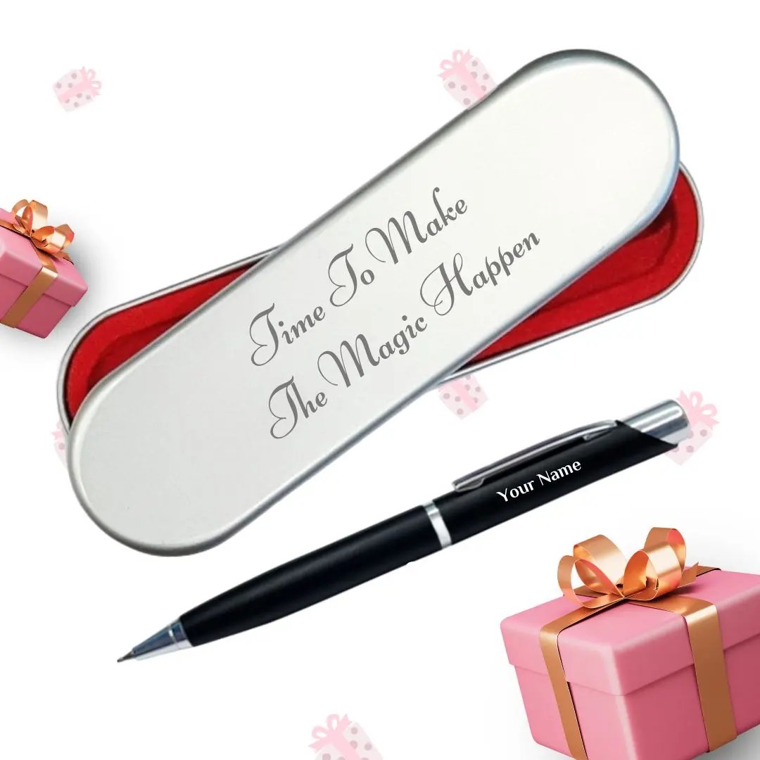 Engraved Metallic Ball pen - Silver BlackGiftana 