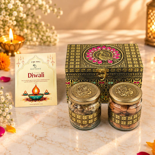 Peacock 2 Jar – Premium Dry Fruit Diwali Gift Hamper