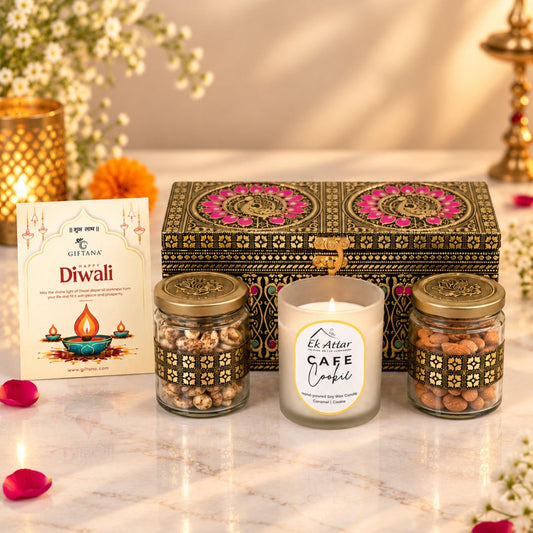 Peacock Jar – Premium Dry Fruit & Candle Diwali Gift Hamper
