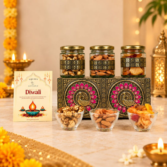 Peacock 3 Jar – Corporate Diwali Dry Fruit Gift Box