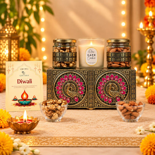 Peacock Jar – Premium Dry Fruit & Candle Diwali Gift Hamper
