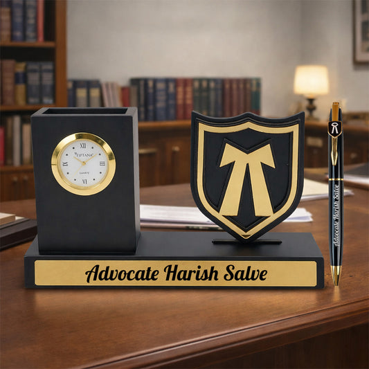 Personalized Advocate Office Desk Organizer Gift with Clock & Pen