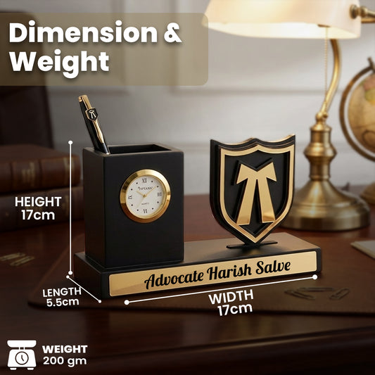 Personalized Advocate Office Desk Organizer Gift with Clock & Pen