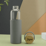 Personalized Borosilicate Glass Bottle 500ml with Bamboo Lid