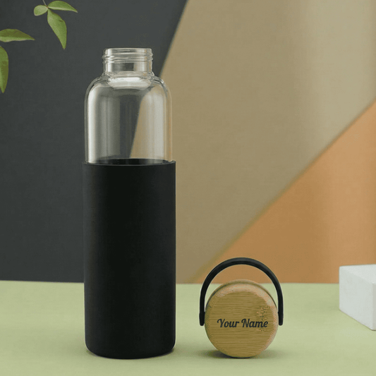 Personalized Borosilicate Glass Bottle 500ml with Bamboo Lid