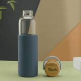 Personalized Borosilicate Glass Bottle 500ml with Bamboo Lid