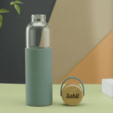 Personalized Borosilicate Glass Bottle 500ml with Bamboo Lid
