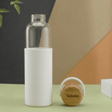 Personalized Borosilicate Glass Bottle 500ml with Bamboo Lid
