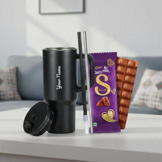 Personalized 710ml Stainless Steel Handle Tumbler with Silk Chocolate Gift Set